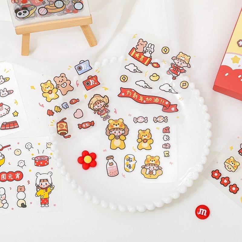 

10 Lembar Pc Cute Sticker Decorative Planner Lucu Happy New Year Tahan Air