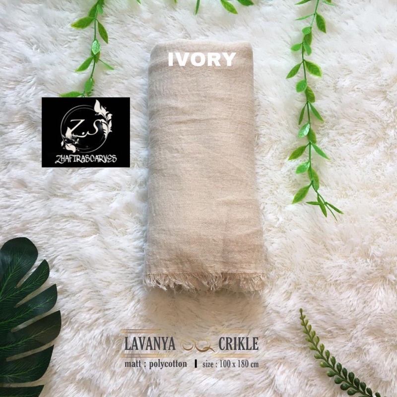 HIJAB Best Seller PASHMINA CRINKLE / CRINCLE - PASHMINA CUTTON CRINKLE / NEGRO / KUSUT-Ivory