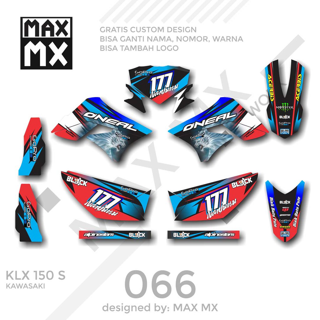 MX-01066 decal klx 150 biru merah  beruang