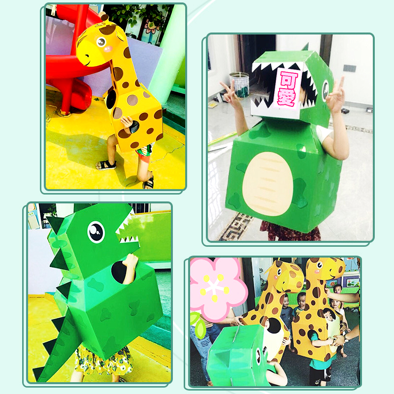 Anak-anak Dinosaurus Karton Pretend Play Mainan DIY Kertas Kinerja Wearable Cartons Pesta Anak Mainan Luar Ruangan