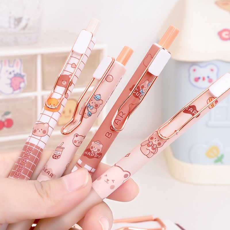 Pulpen Gel 0.5mm Bentuk Beruang Lucu Warna Hitam Untuk Stationery Sekolah / Kantor