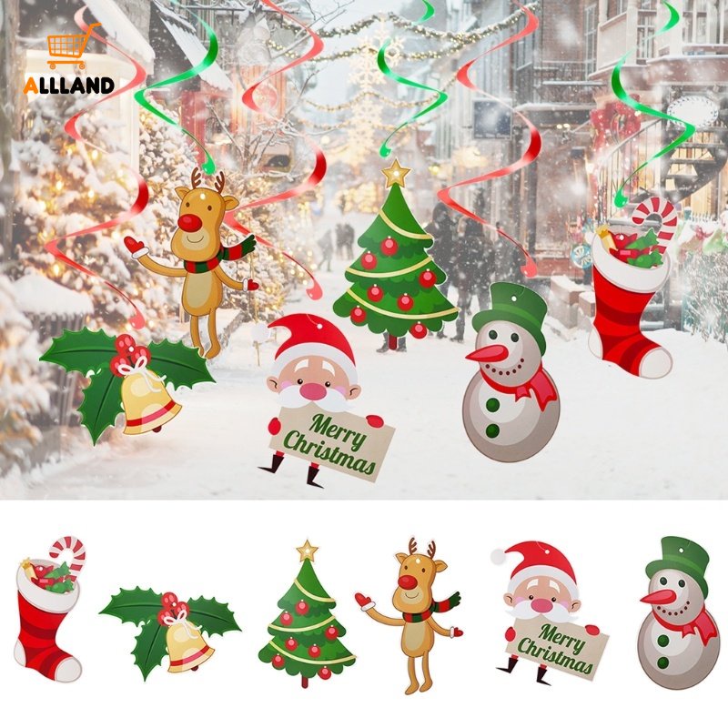 Ornamen Gantung Kertas Spiral Motif Kartun Snowman / Rusa / Santa Claus Untuk Dekorasi Pohon Natal