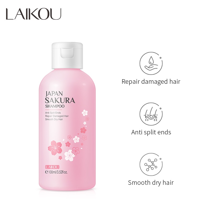 LAIKOU Japan Sakura Shampoo Mengontrol Minyak Anti Rambut Kering Bercabang Halus 100ml