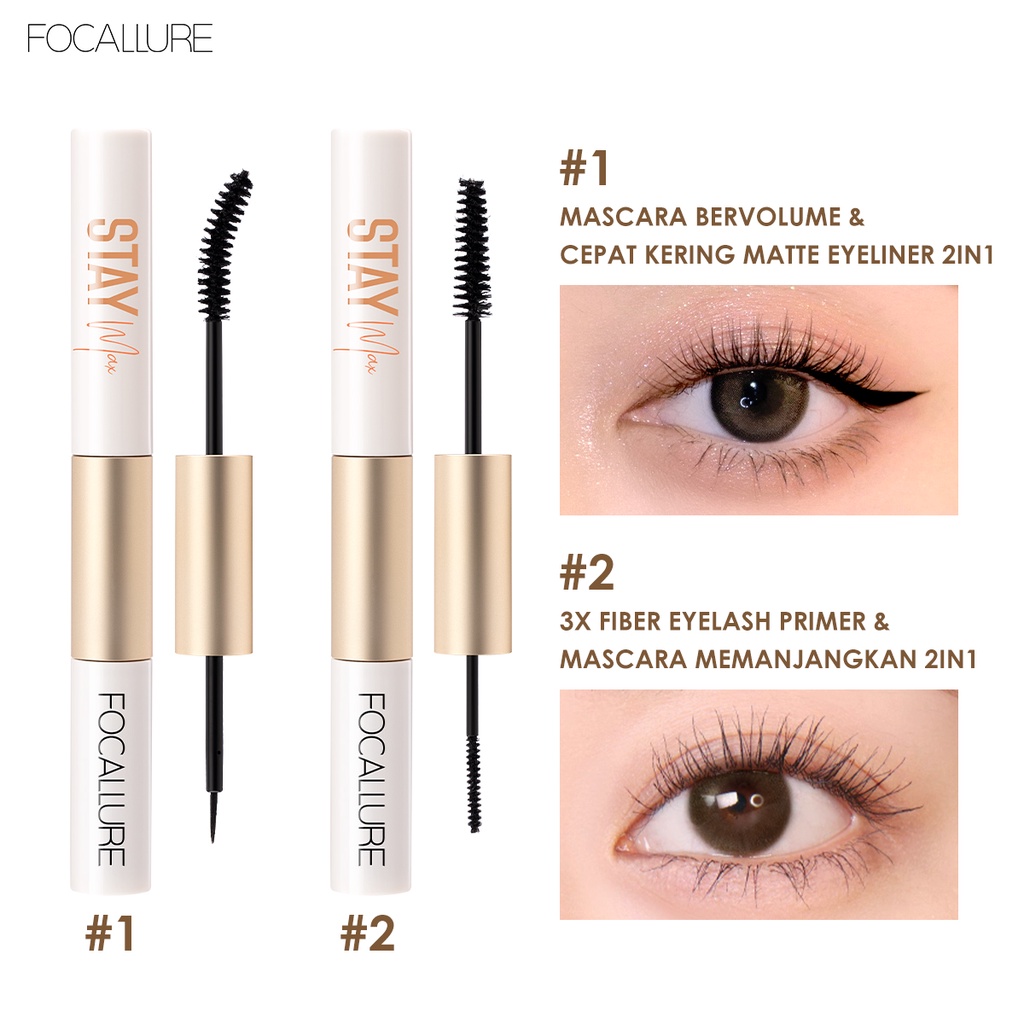 FOCALLURE 2 In 1 Waterproof Maskara &Eyeliner fiber eyelash primer
