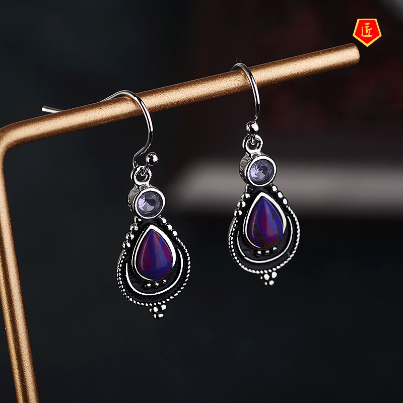 [Ready Stock]S925 Charoite Earrings Women's Fashionable Violet Turquoise