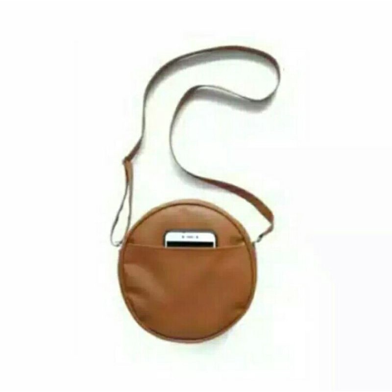 Tas wanita/Tas Bulat Simpel Polos Tali polos model Trendy Dari bahan kulit