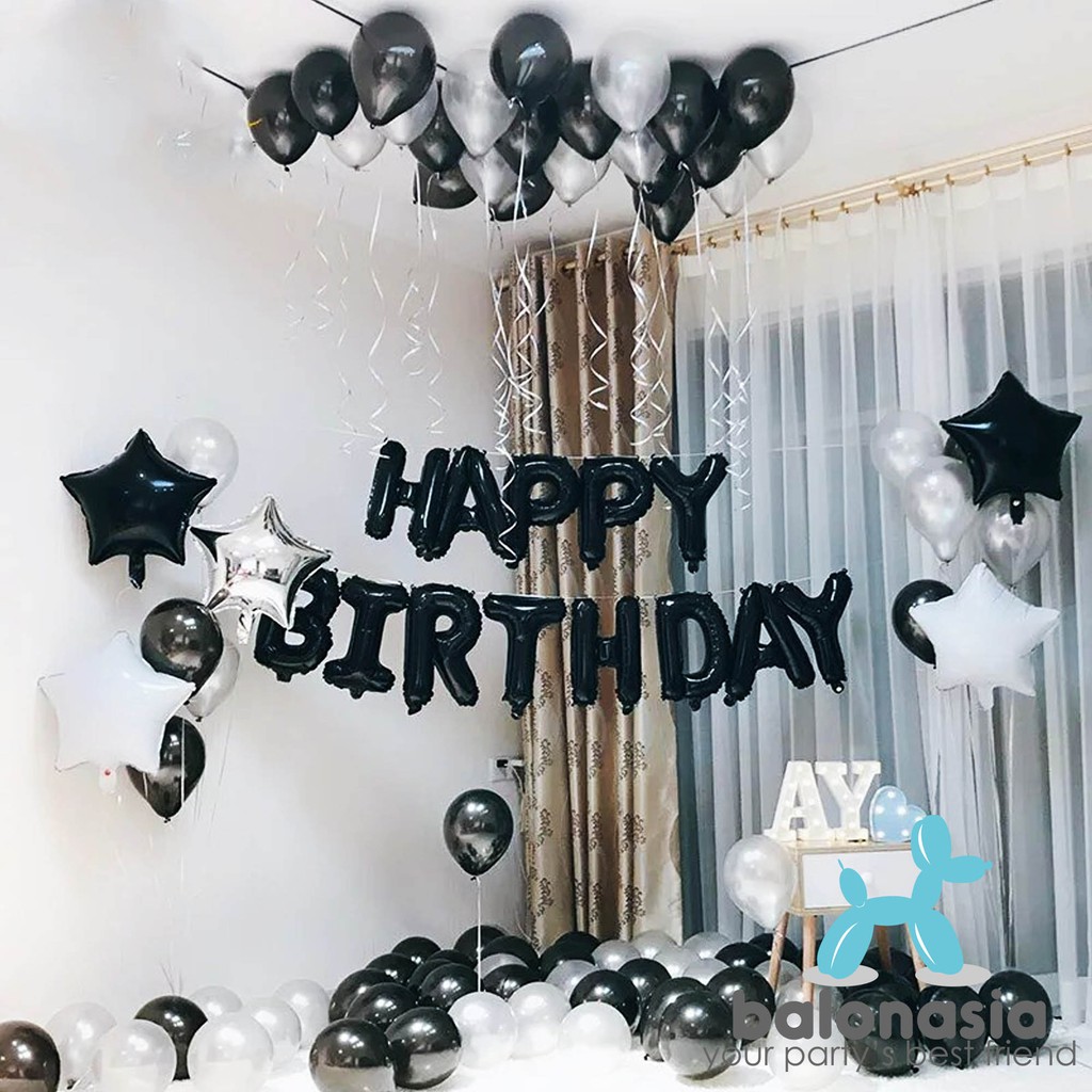 Balonasia Dekorasi HBD Black Silver Set Shopee Indonesia