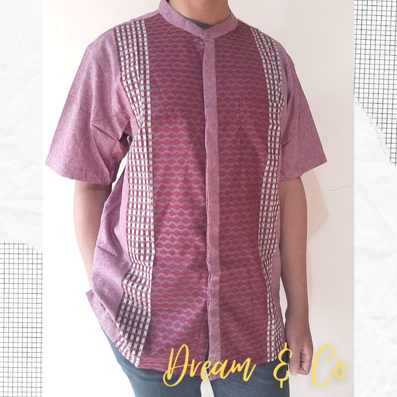 Kemeja Koko Merah Maroon motif