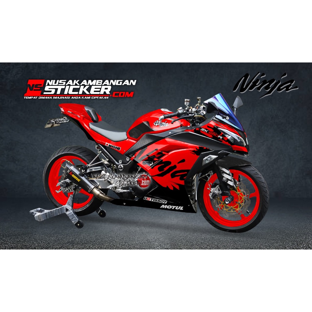 Decal Stiker Motor Kawasaki Ninja 250 fi Full Body Merah Hitam Grafis Racing Team Sticker Variasi Cu