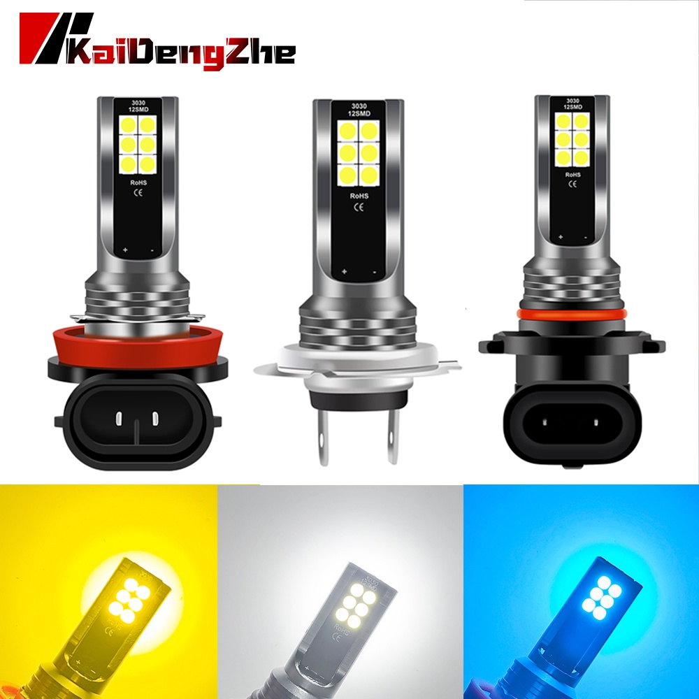 1pc Lampu Kabut 12 LED H8 H3 H7 H11 9005 HB3 9006 HB4 6000K Warna Putih Kuning Untuk Mobil