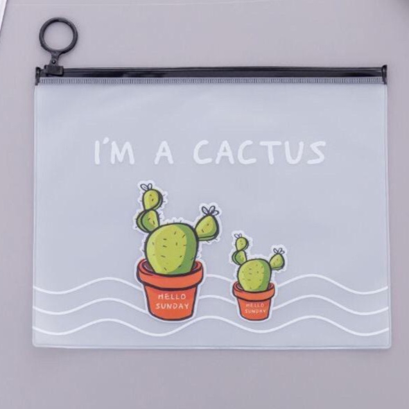 PEACH Tempat Pensil Transparan Motif Kaktus Pouch Penyimpanan Alat Tulis Import S645-Two Cactus