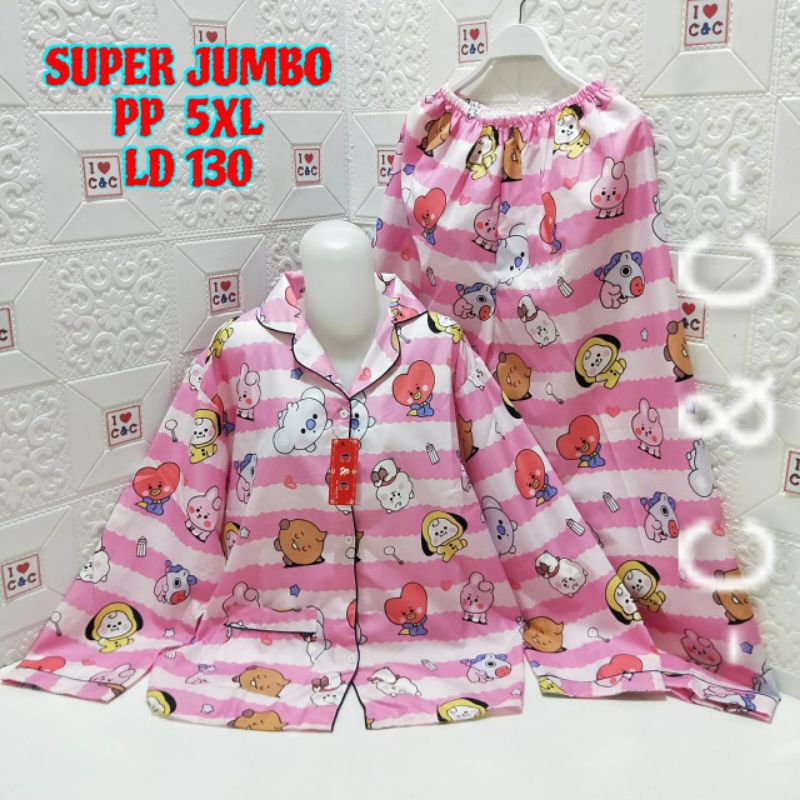 BAJU TIDUR PIYAMA/PP SUPER JUMBO 5XL/LD 130-BT21 salur M pink