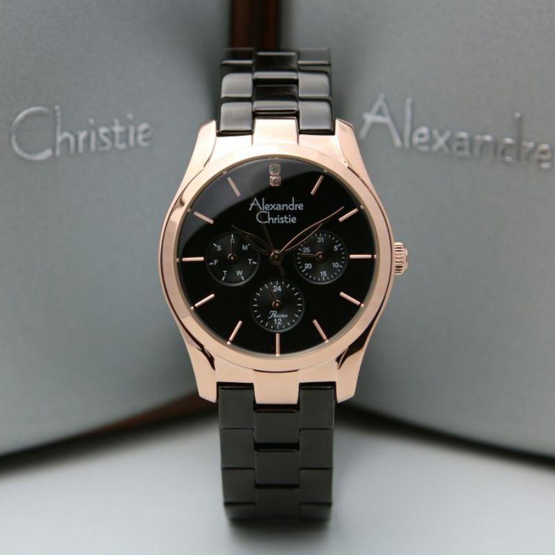 Jam Tangan Wanita Alexandre Christie AC2910 AC 2910 Black Rose Gold Original