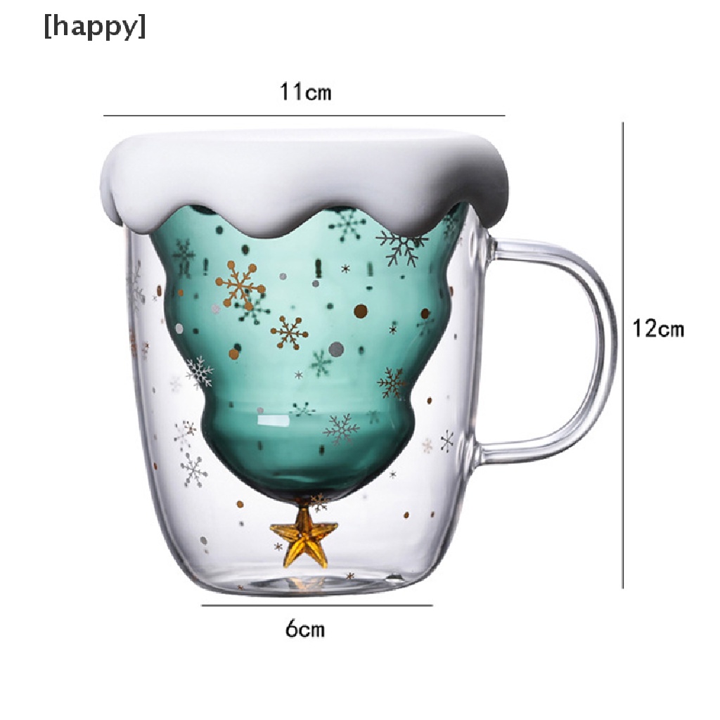 Cangkir Air Susu Kopi Desain Pohon Natal Bahan Kaca Ganda 300ml Untuk Hadiah Natal