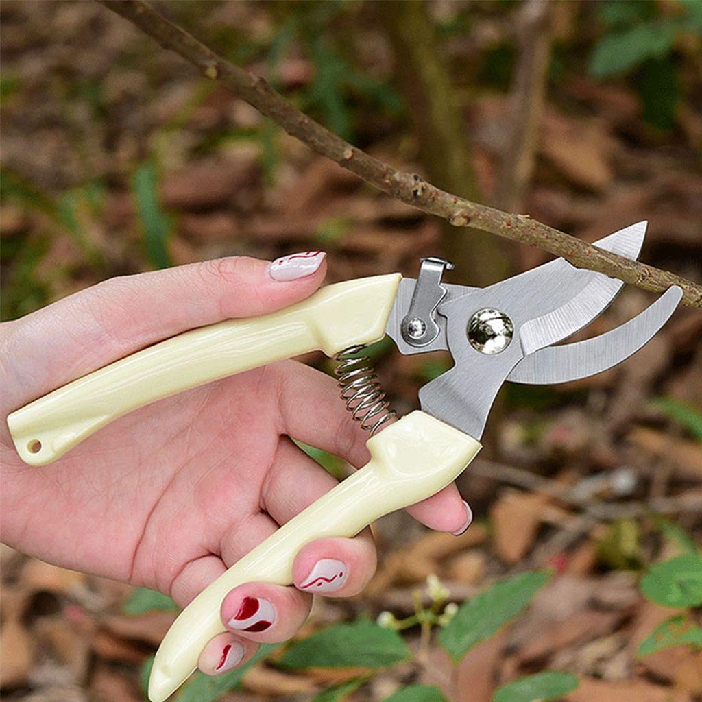 [Elegan] Pruning Shears Beige Kualitas Lurus/Bengkok Kepala PP Handle Tajam Spring Sesign Perlengkapan Taman