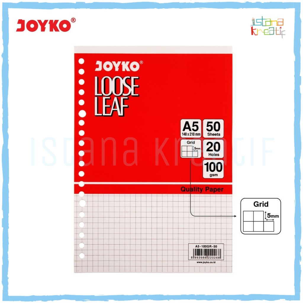 

JOYKO Loose Leaf A5 | 50 Lembar 100 gsm | DOTTED, PLAIN, GRID, LINE | Isi Kertas File Binder