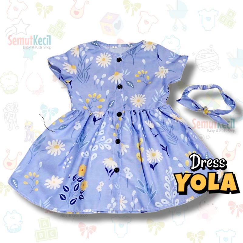 YOLA 1-4 THN DRESS ANAK BAYI PEREMPUAN KANCING DEPAN KATUN CATRA FREE BANDANA Baju Anak Bayi Perempuan Cewek Dres Baby Girl-H BlueVioletFloWhite
