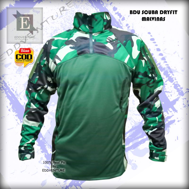 Baju kaos atasan pakaian BDU bahan scuba combed dry fit premium resleting waterproof kerah tinggi turtleneck dryfit loreng malvinas lengan panjang tentara militer pria wanita TNI TAD KASAL KASAD KASAU NKRI