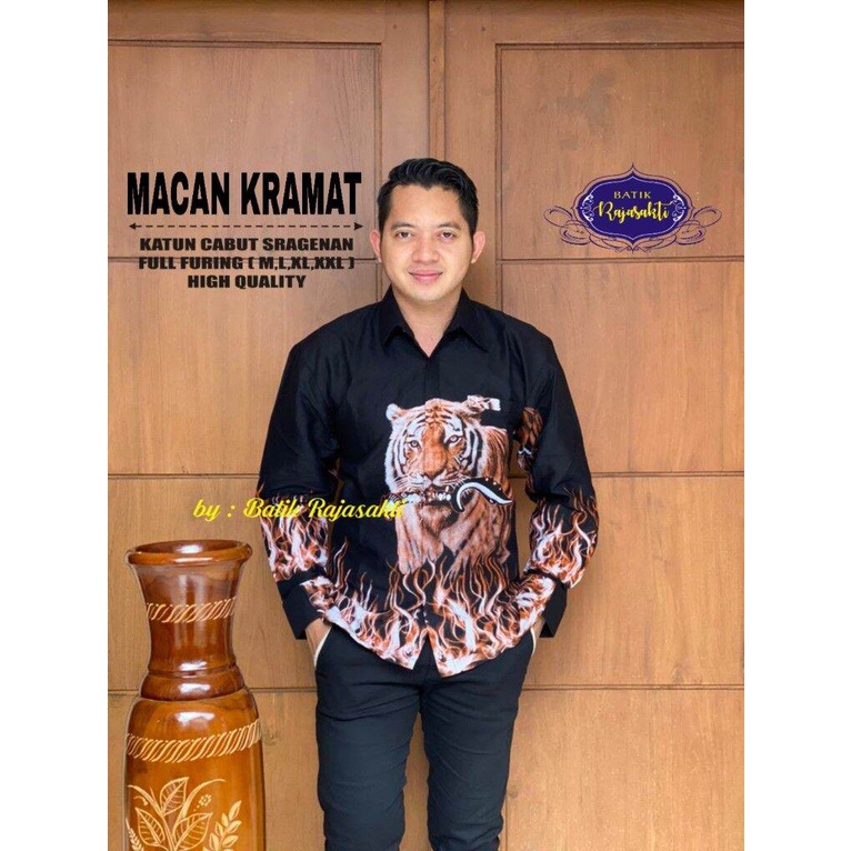 Kemeja batik motif harimau lengan panjang pendek / Baju batik pria terbaru motif macan harimau