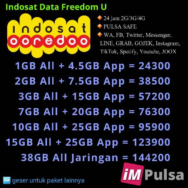Paket Data Internet Indosat Im3 Oreedoo App Indosat Mini Freedom U Internet New Freedom Combo Shopee Indonesia