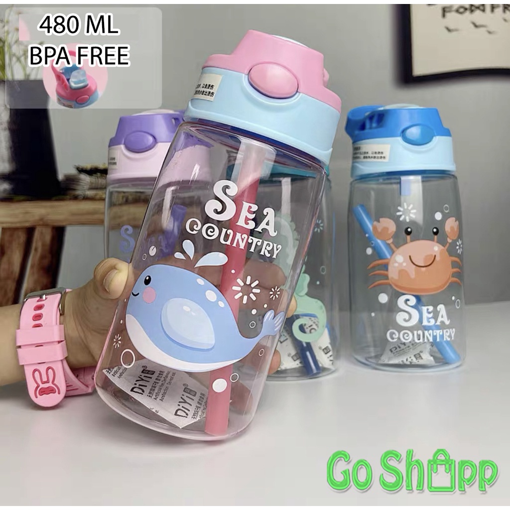 Botol Minum Anak Sedotan BPA FREE - Botol Minum Sekolah Motif Karakter Lucu Viral Import Terbaru - Botol Minum Anti Tumpah Kekinian [BT03]