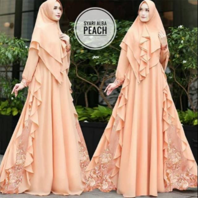 Gamis Syari Alba Peach Terbaru Fashion Muslim/ Busana Muslim/Dress Muslim/Baju Muslim/Gaun Muslim
