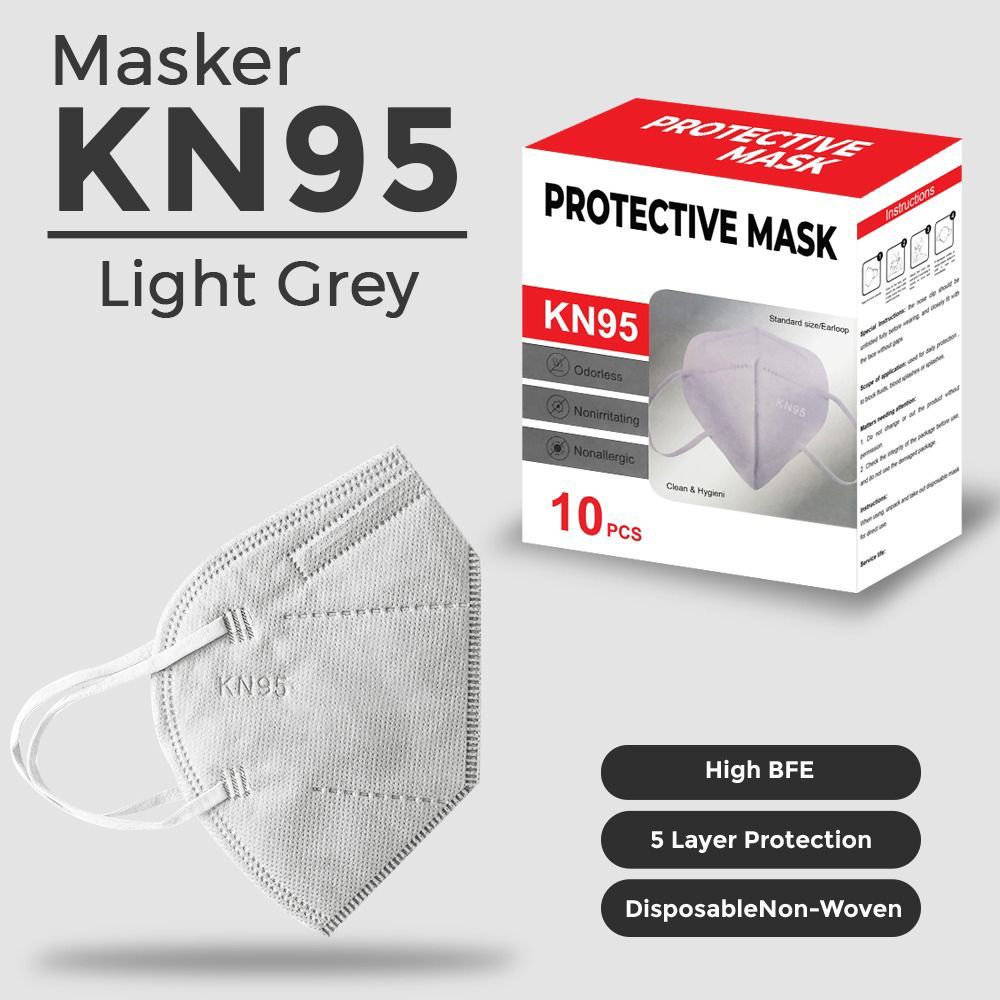 Masker KN95 Grey Abu 5 ply Tebal Isi 10 Pcs Per Box/Masker Kn95 Silver Isi 10 Pcs Per Box Original