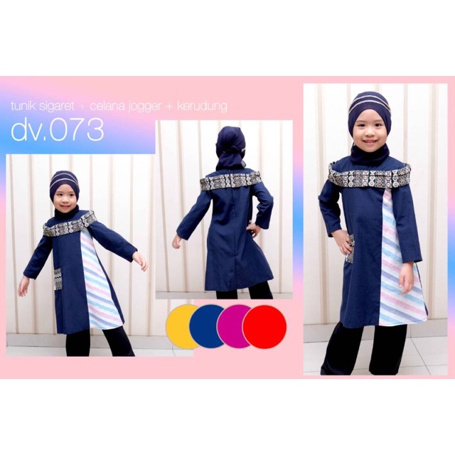 Baju muslim tunik anak perempuan utk umur 3-13th
