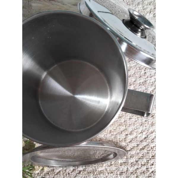 Mug Gelas Wadah Penampung Saringan Minyak Goreng Stainless Steel Diameter 11 Tinggi 12 cm