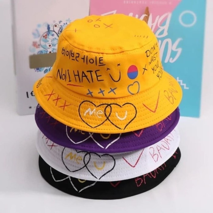 Topi Bucket Baddas Pria / Wanita Motif Gaya Korea / Topi Korea