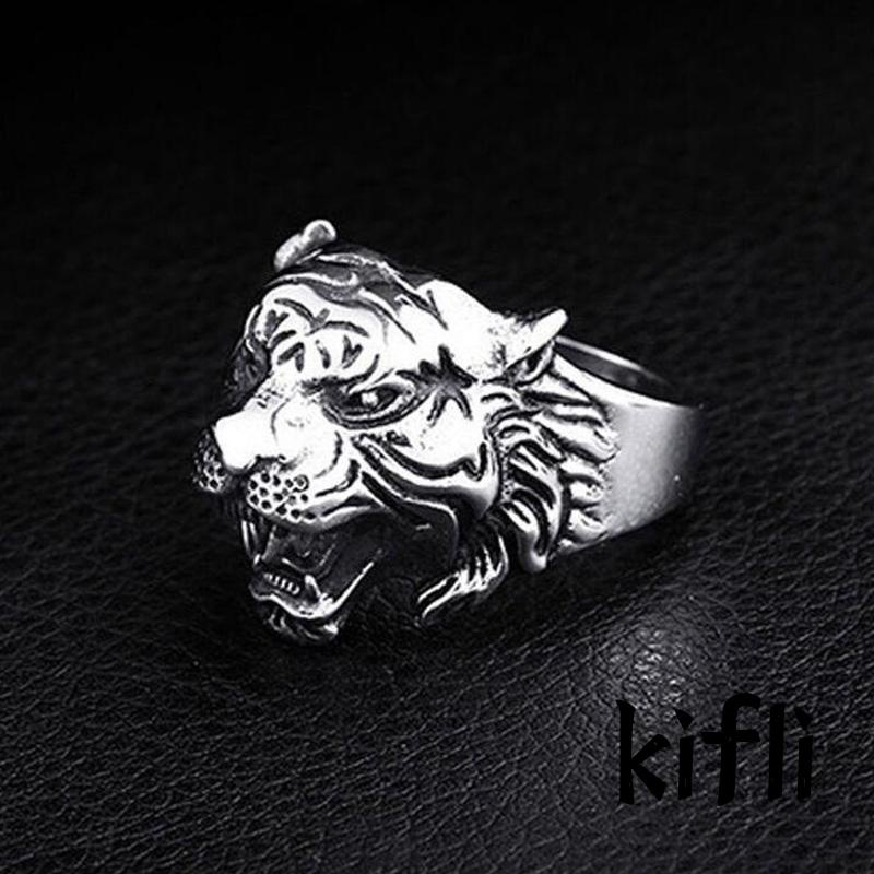 Cincin Desain Kepala Harimau,Gaya Retro,Untuk Pria