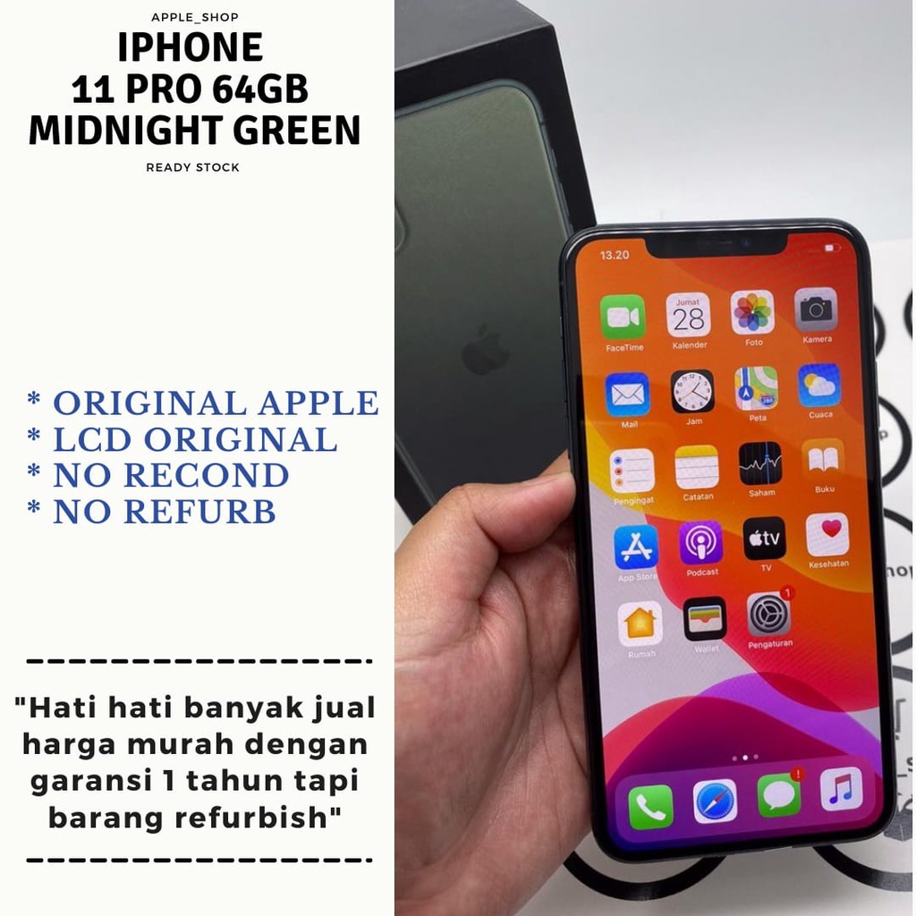 iPhone 11 Pro 64gb Midnight Green Lcd Original Mulus Original Bukan Refurbish / Rekondisi