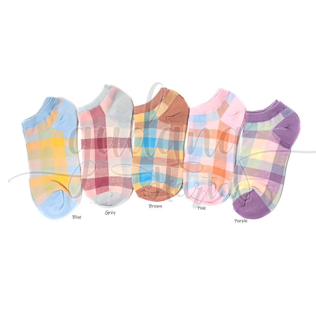 Kaos Kaki Wanita Pendek Basic Kotak Kotak Checked Pastel Socks GH 103056