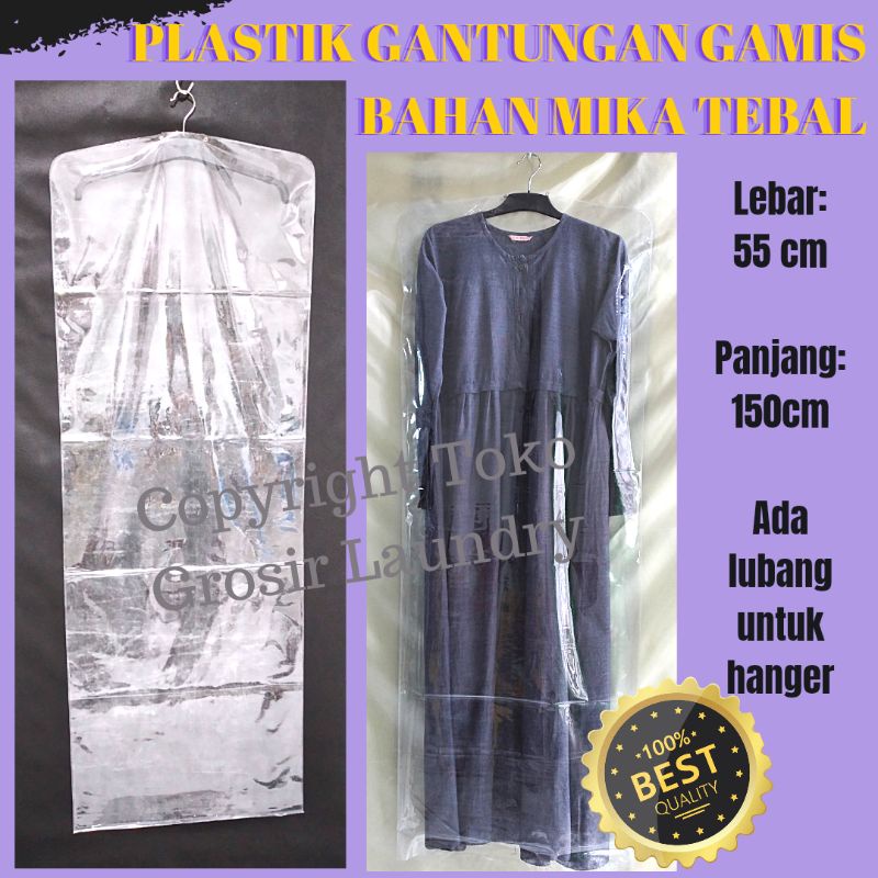 Cover Baju Gantung Tebal 1 Lembar Uk. 55x150 Plastik Gantungan Gamis Kebaya Panjang Mika Transparan