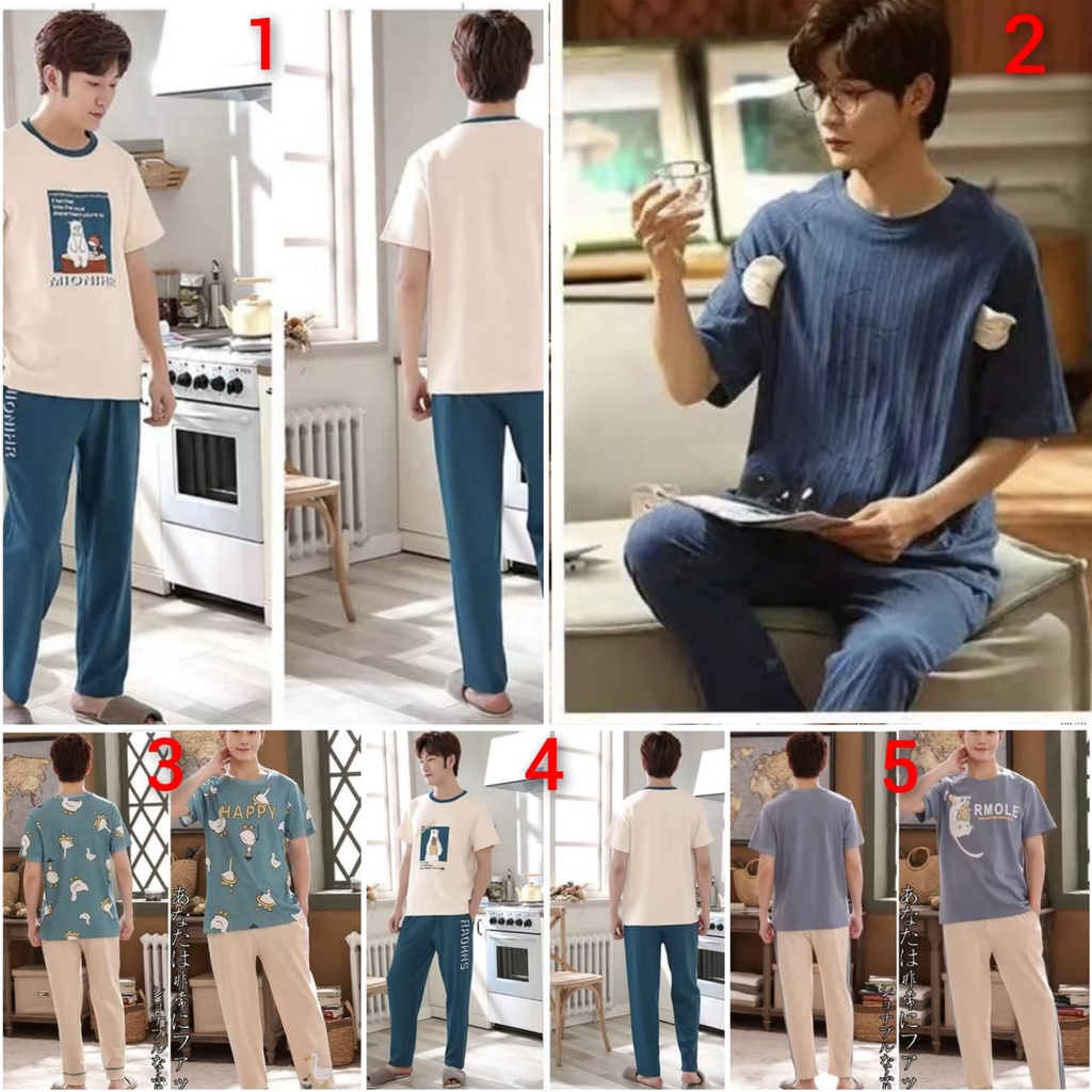 BAJU TIDUR PIYAMA COWOK CP KAOS TEBAL HALUS ADEM IMPORT BERKUALITAS LENGAN PENDEK SETELAN CELANA PANJANG WARNA CERAH TERBARU SIZE L-XXXL FIT TO 80KG