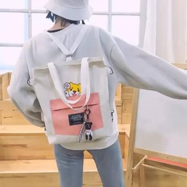 TASMURAH30_Tas Tote KUCING Fashion Bahan Kanvas Ala Korea