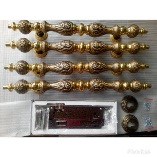 Handle pintu rumah kuningan motif manggis set kunci Terbaik