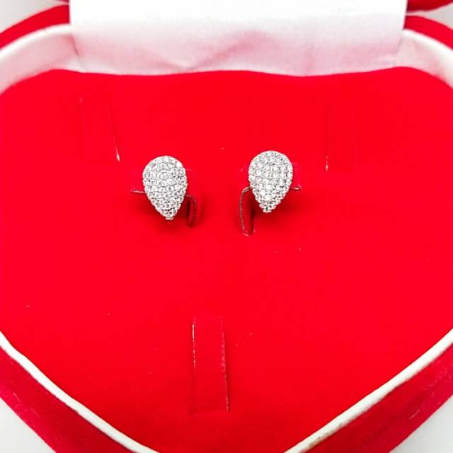 Giwang tusuk dewasa model oval mata berlian full perak asli 925/silver lapisan emas putih murni.