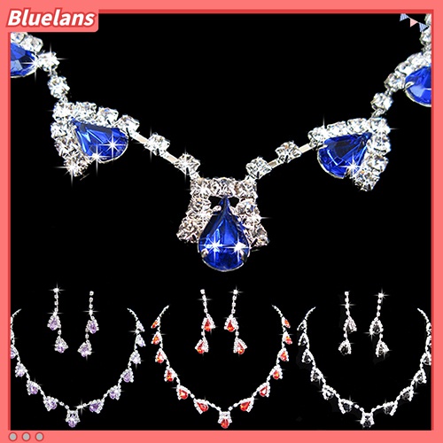 Set Perhiasan Kalung Anting Liontin Kristal Cubic Zirconia Untuk Pengantin Wanita