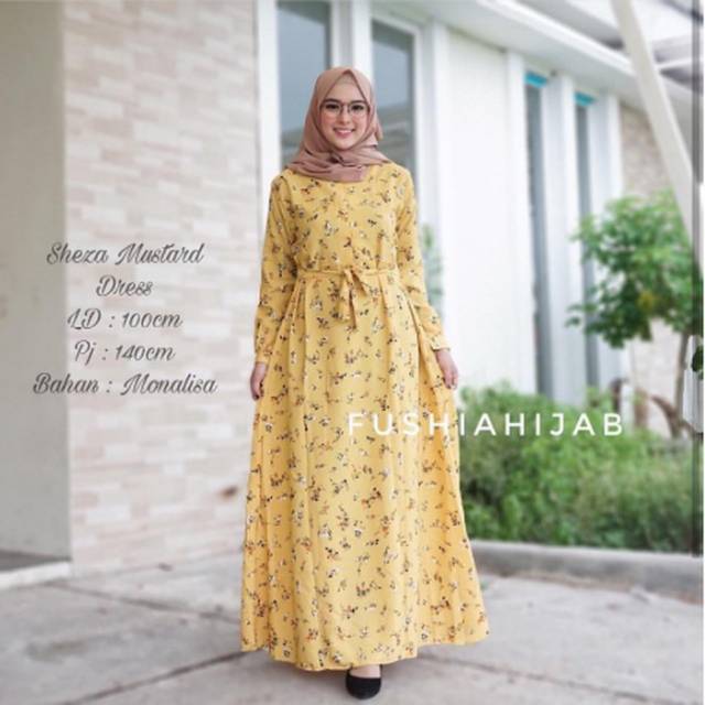 Gamis syari wanita muslimah baju atasan dres terbaru murah import-kuning