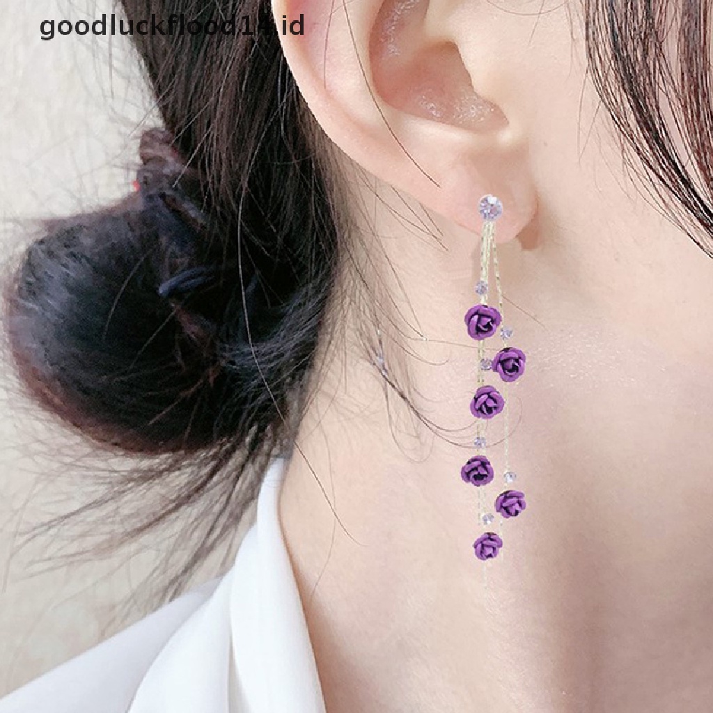 [OOID] Petal Drop Earrings Long Red Purple Tassel Shape Romantic Sweet Girls Weddings P ID