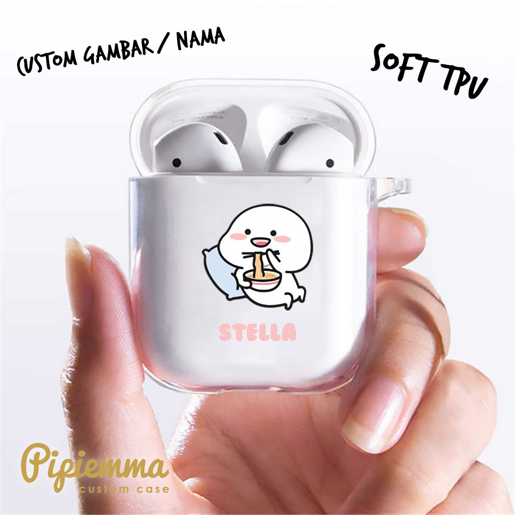 Custom Airpod 1/2 3 2021 PRO Case SOFT TPU ada Gantungan Softcase Lentur Custom Nama atau gambar