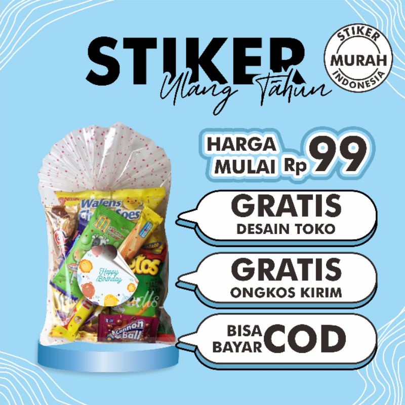 STIKER ULANG TAHUN MAKANAN/SNACK/HAMPERS 5cm