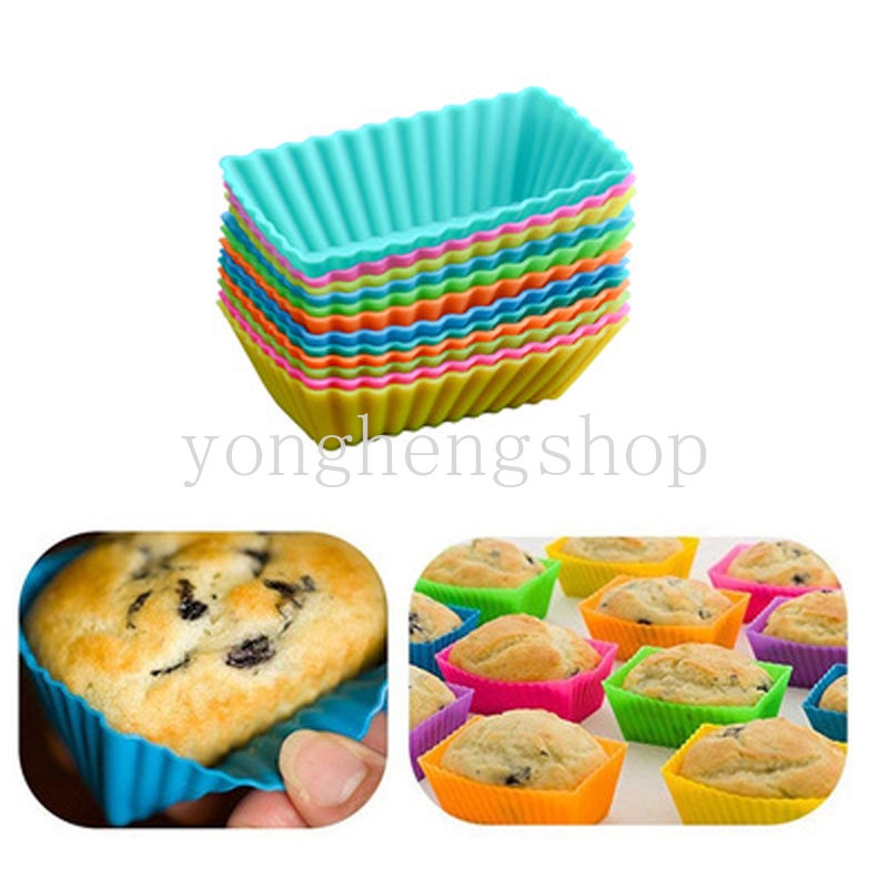 1 Pc Cetakan Cupcake Muffin Bentuk Persegi Panjang Hati Bahan Silikon Reusable Untuk Dapur
