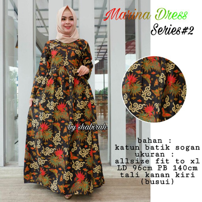 Gamis Batik Marina Abaya Modern Jubah Kekinian Daster Muslim Longdress
