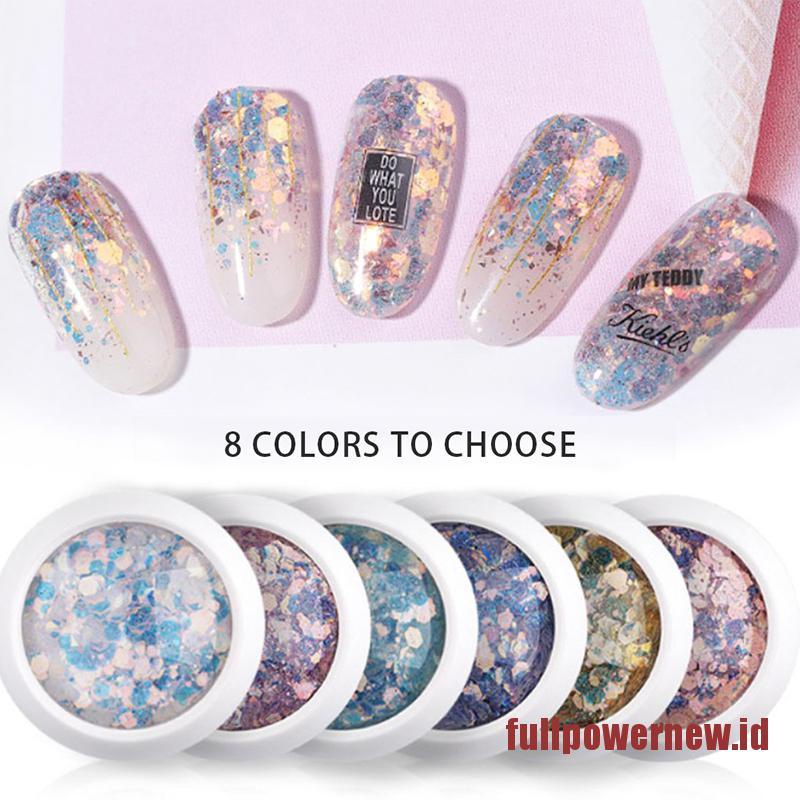 Set Botol Bubuk Glitter Holografik Bentuk Hexagon Warna Emas Untuk Nail Art