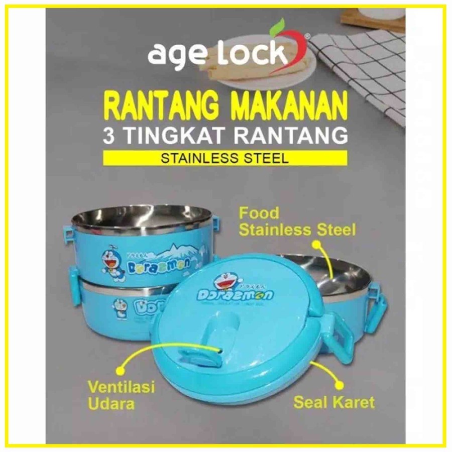 Rantang Makan Age Lock Karakter 3 Tingkat Stainless Steel 2.1L