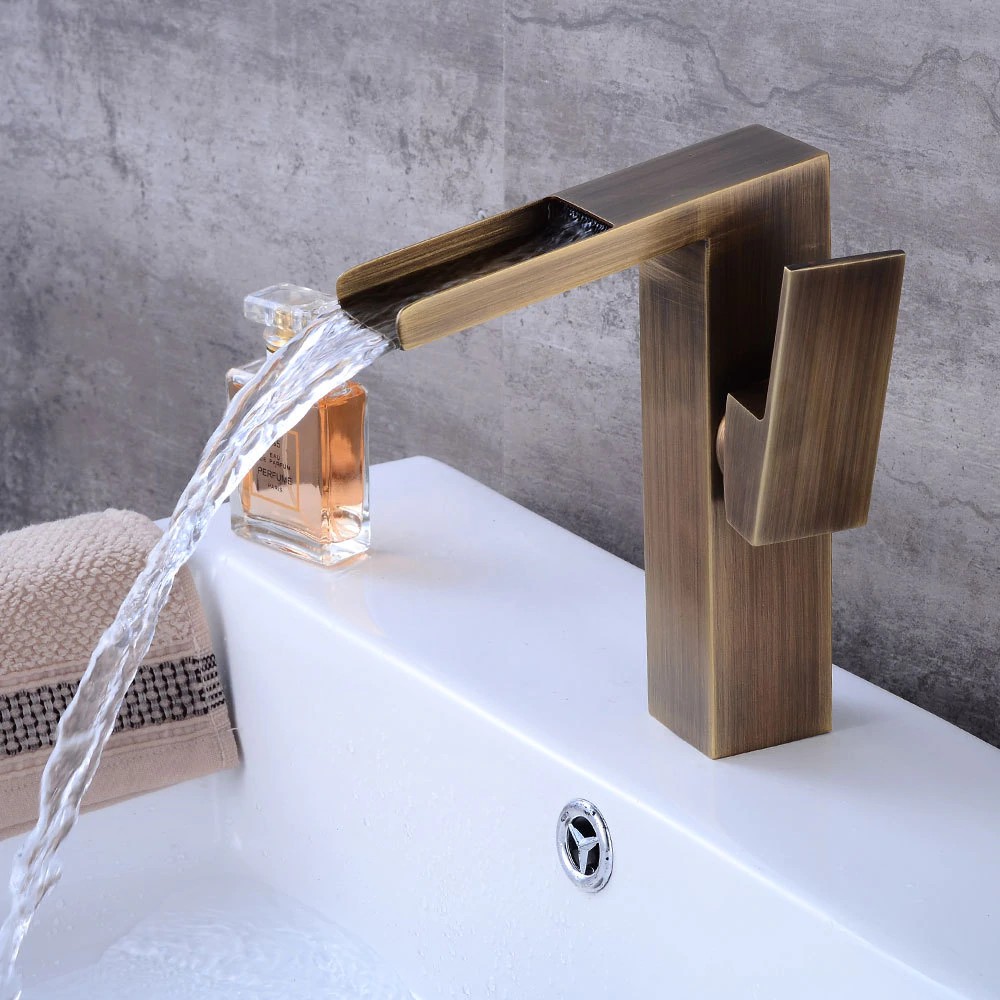 Bathroom Waterfall Faucet Basin Faucet Black Oil Brushed Brass Faucet Vanity Vessel Sink Mixer Shopee Indonesia