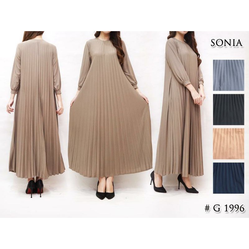 baju gamis wanita sonia plisket kaos premium