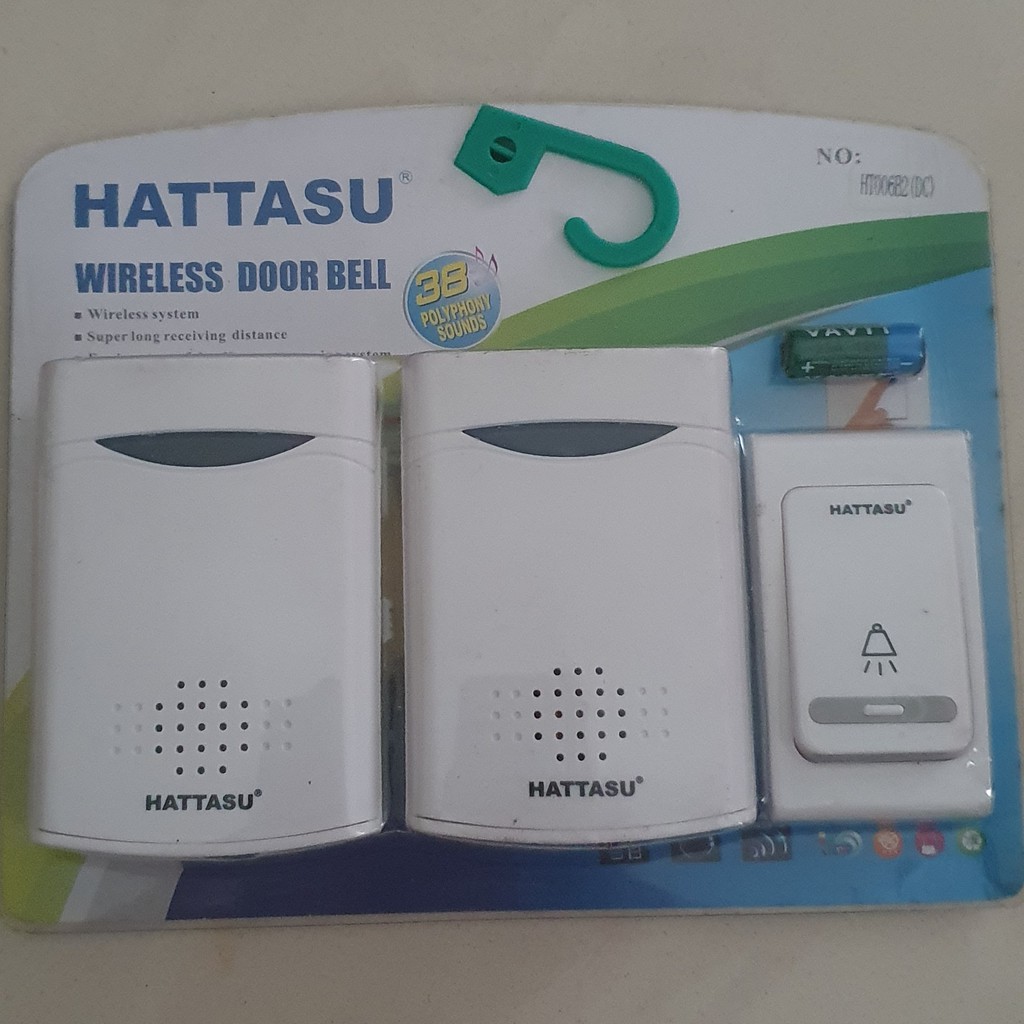 Bel Pintu Wireless Remote DC 2 Bel 1 Knop Hattasu Baterai